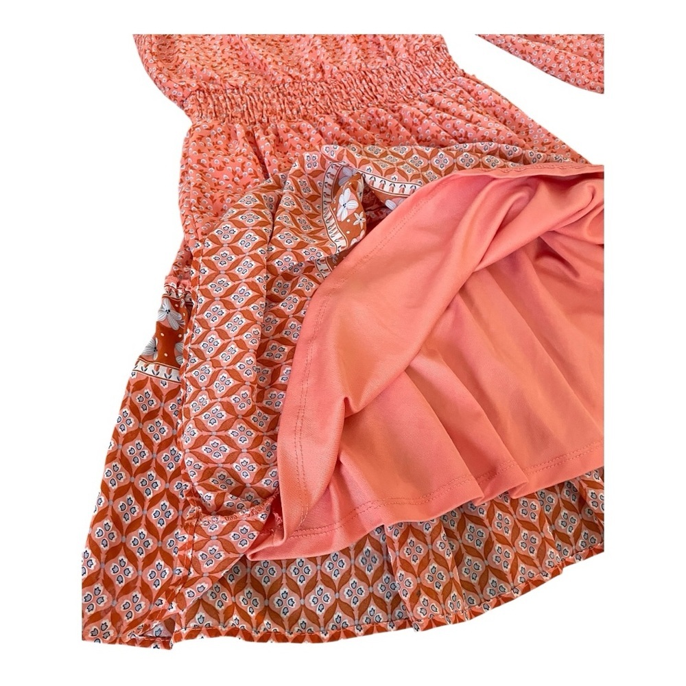 btween Pink Orange Smocked Ruffled Sundress long sleeve Dress Size 10 - Picture 7 of 10